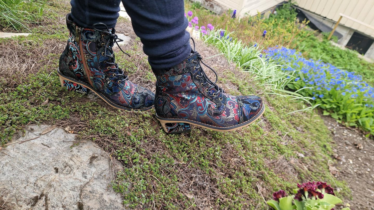 Customer photo review of Vintage Handmade Stunning Floral Ankle Boots