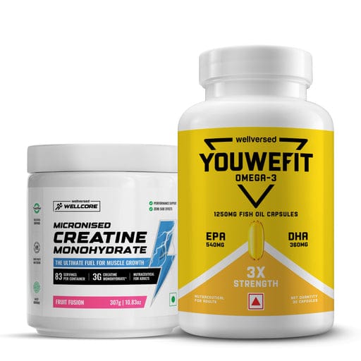 Customer photo review of Wellcore Creatine Monohydrate (Tropical Tango, 33 Servings) + YouWeFit Omega-3 Triple Strength Fish Oil (1250mg, 30 Capsules)
