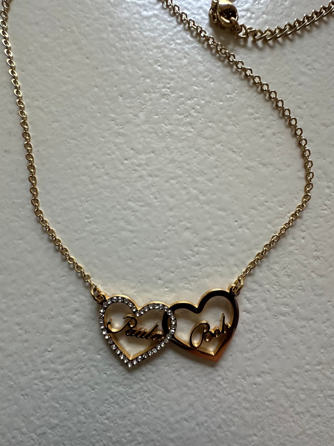 Customer photo review of Iced Heart Double Name Necklace