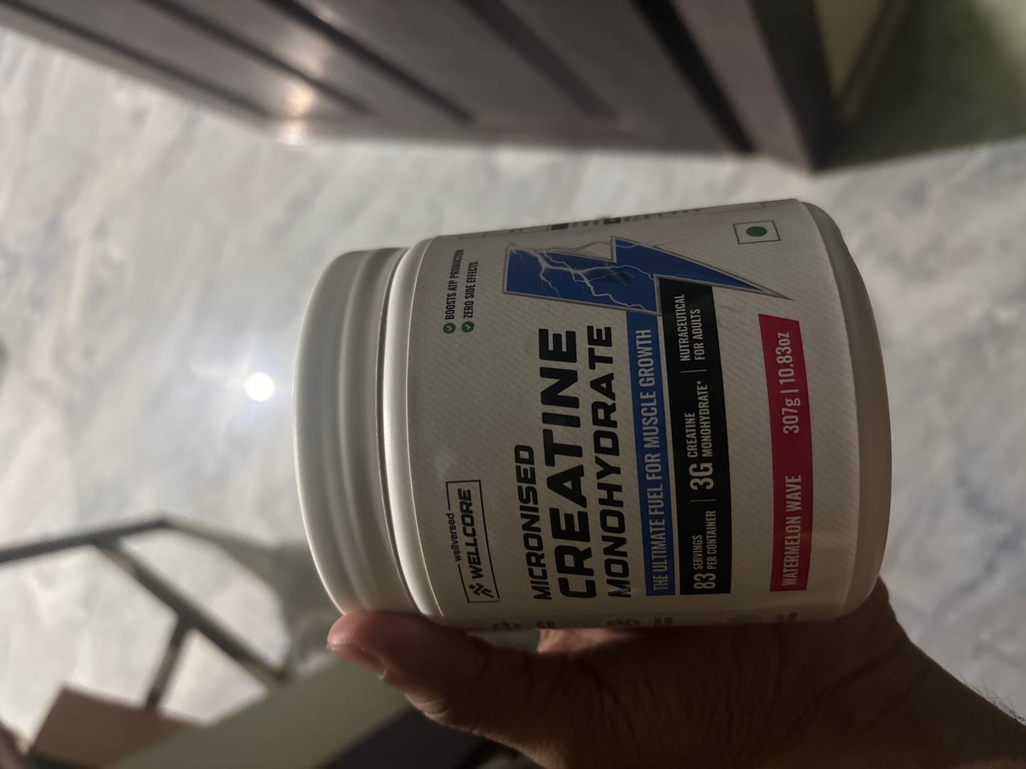 Customer photo review of Wellcore - Micronised Creatine Monohydrate (83 Servings, Watermelon Wave ) + Premium Glass Bottle
