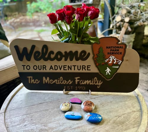 Customer photo review of 3D National Park Service Family Name Welcome Sign (Yeti Design)