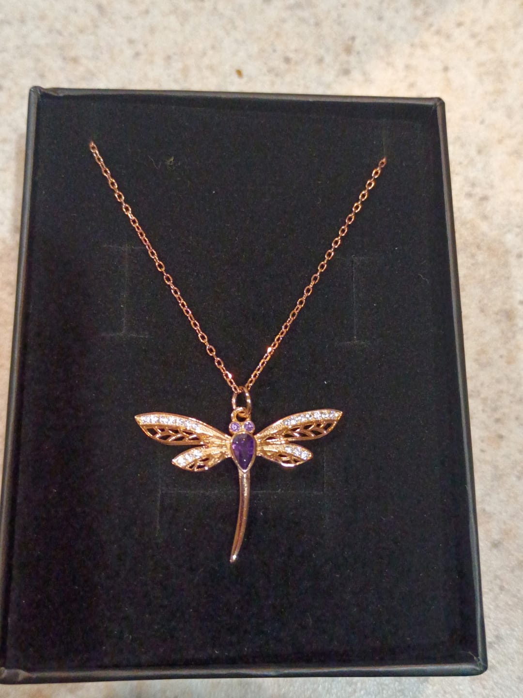 Customer photo review of Custom Dragonfly Necklace with Birthstone