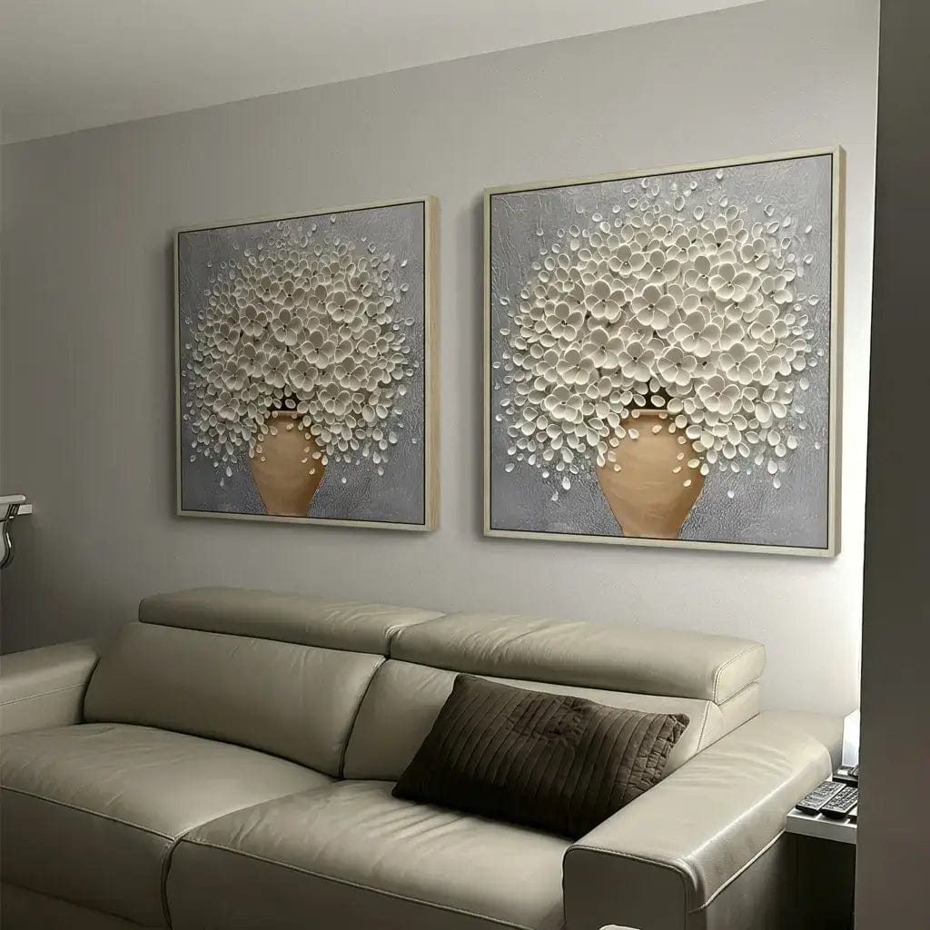Customer photo review of 3D White Floral Impasto Art