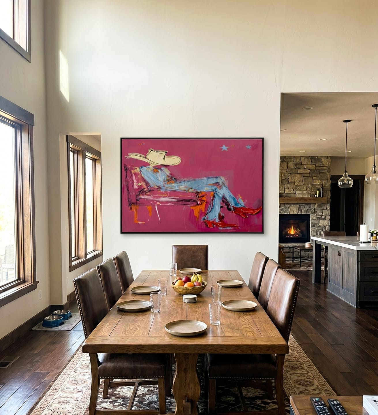 Customer photo review of Neon Midnight Rider – Pop Art Pink Cowboy & Red Boots Painting | Avant-Garde Eclectic Living Room Art