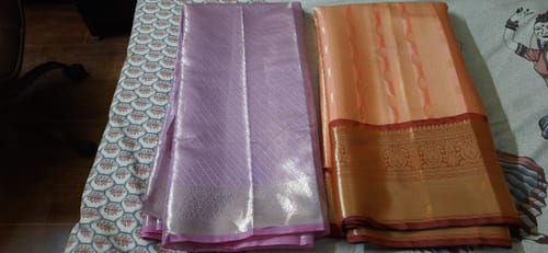 Customer photo review of Peach and Orange Tissue Silk Banarasi Saree