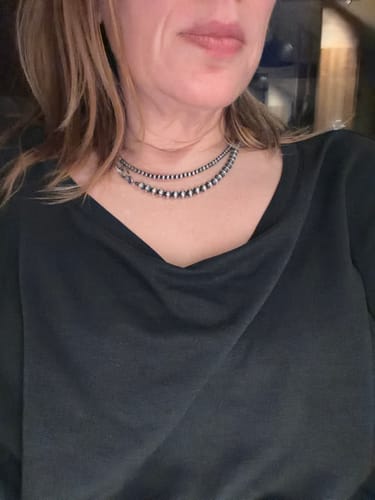 Customer photo review of Navajo Pearl Beads 6 mm Sterling Silver Necklace Length 18" For Women