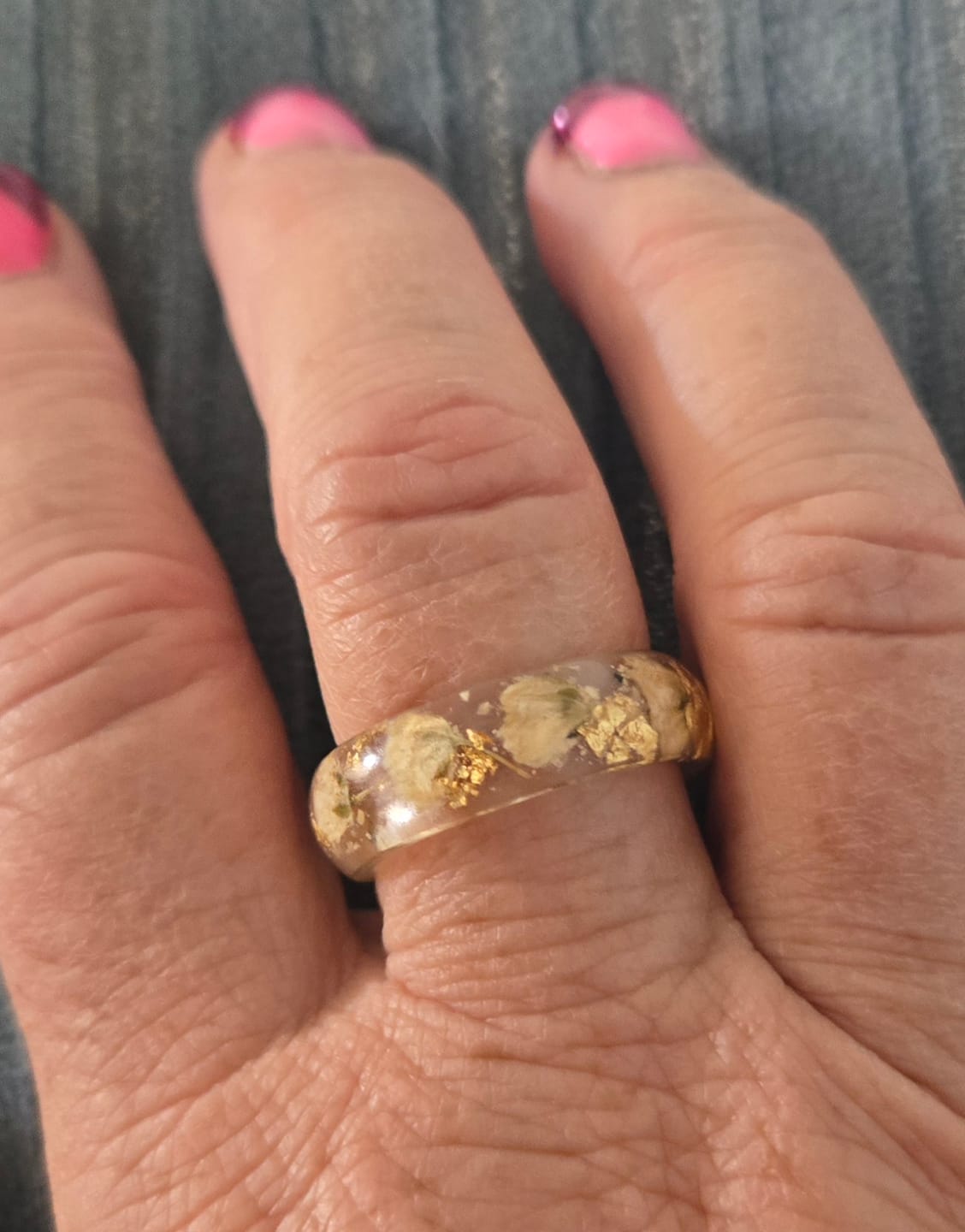 Customer photo review of Yellow Flower Ring with Cremains