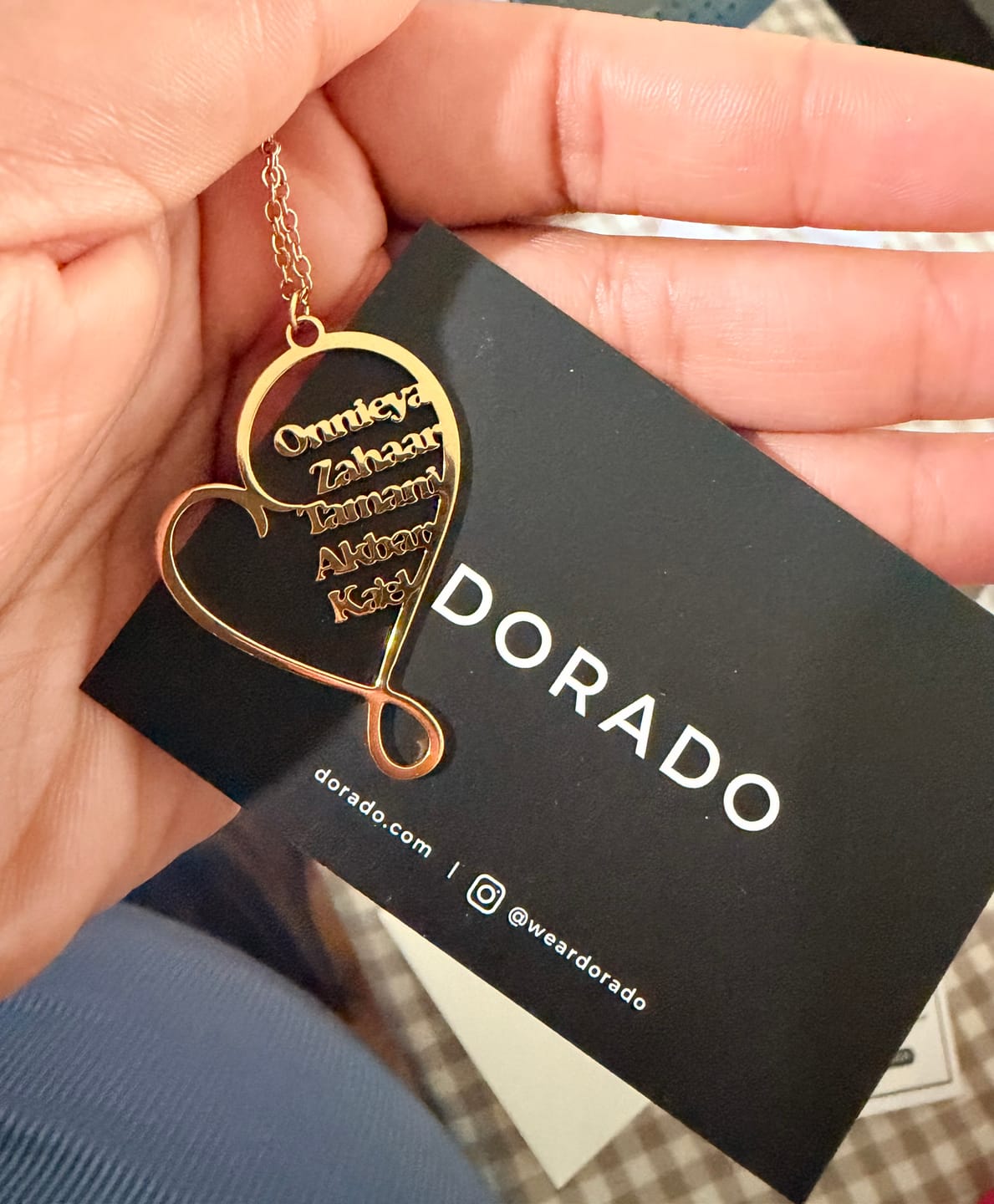Customer photo review of Family Name Heart Necklace