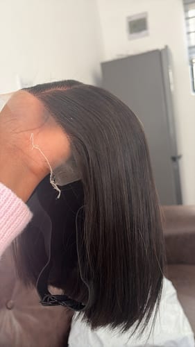 Customer photo review of Vietnamese Super Double Drawn Bone Straight 5x5 Glueless Closure 8" Natural Black Wig