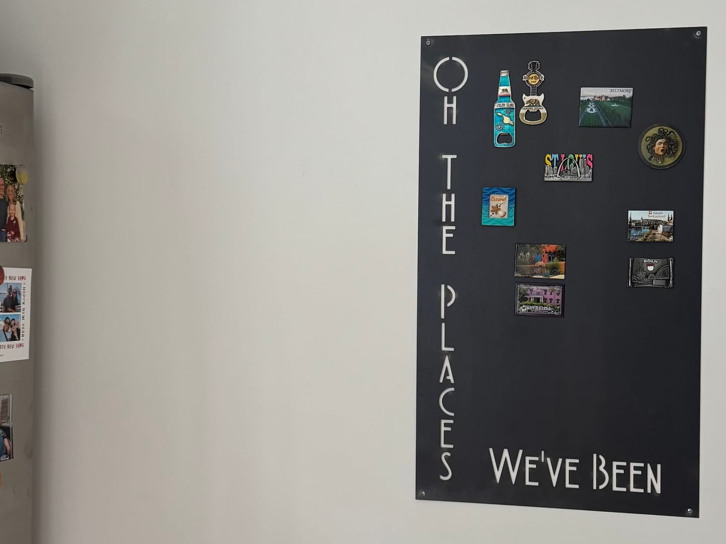 Customer photo review of Oh the Places We’ve Been Metal Magnet Board – Travel Map & Photo Display Panel – Custom Size Steel Wall Decor