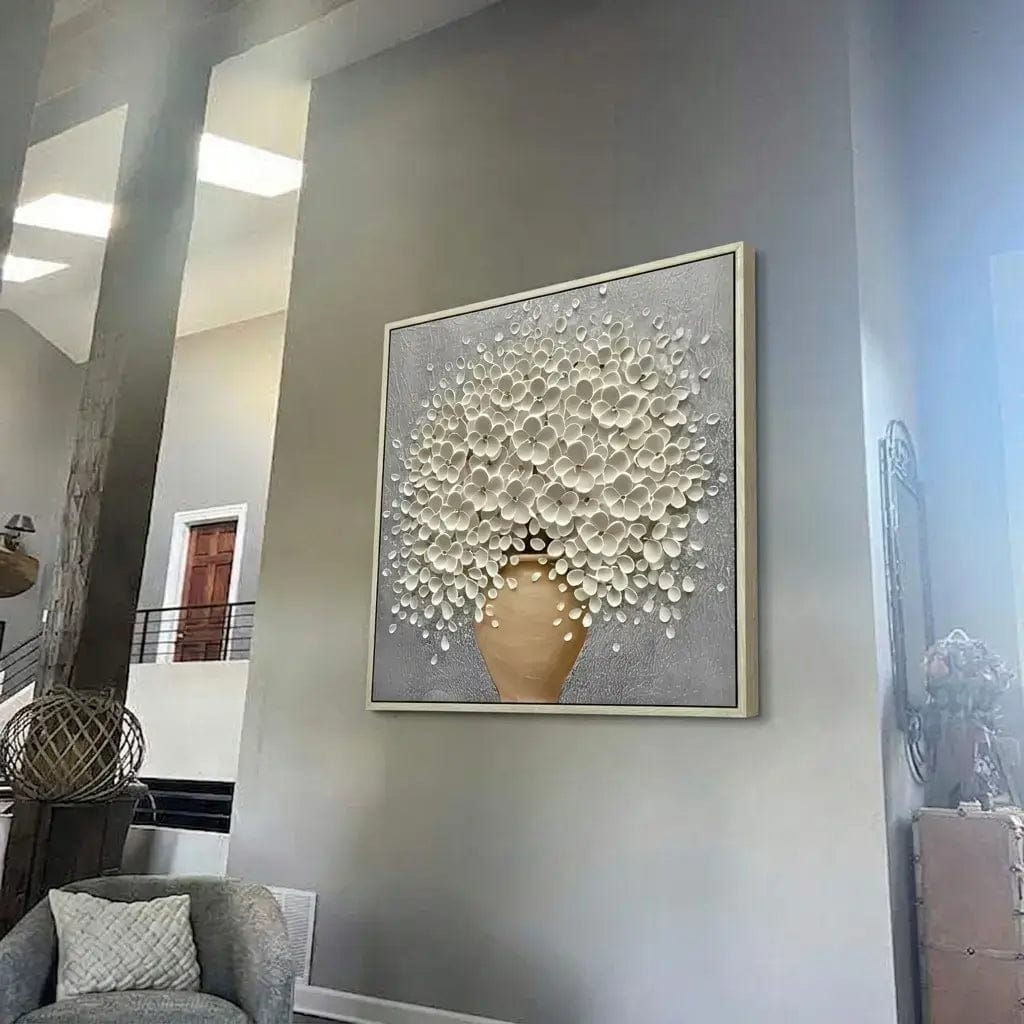 Customer photo review of 3D White Floral Impasto Art