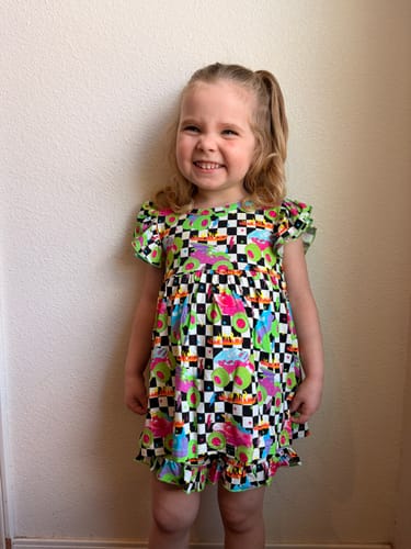 Customer photo review of Ready, Check, Glow Ruffle Sleeve Shirt and Ruffle Short Set