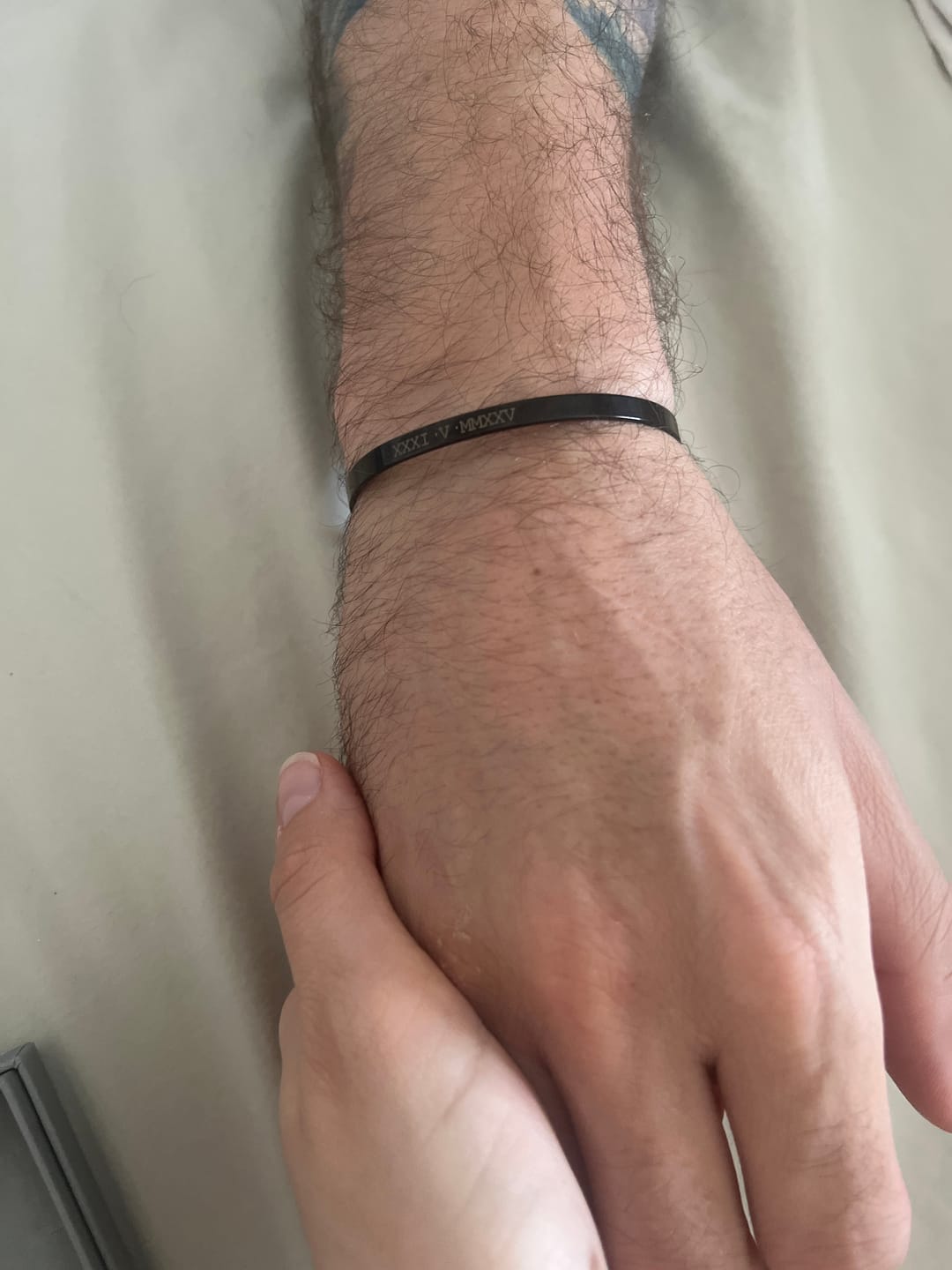 Customer photo review of Black Personalised Cuff Bracelet