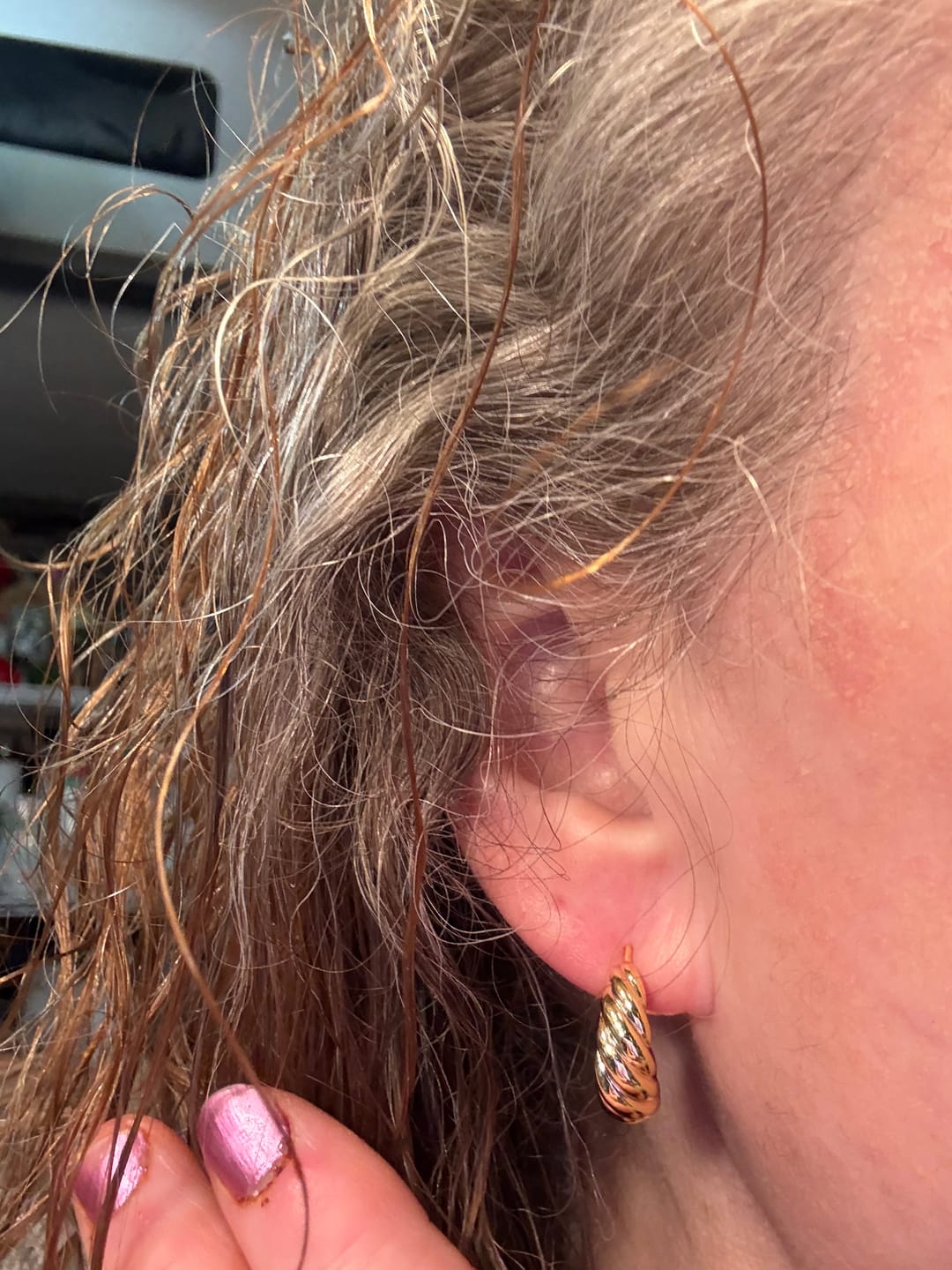 Customer photo review of Lakelynn 18k White Gold Plated 24mm Twisted Semi-Hoop Earrings for Women
