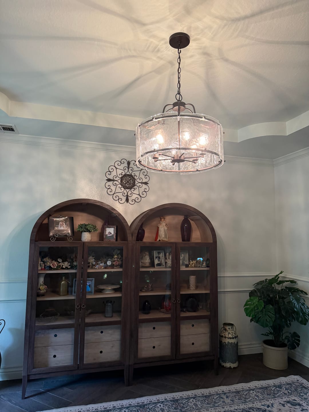 Customer photo review of Modern Brass 6-Light Rippled Glass Drum Pendant