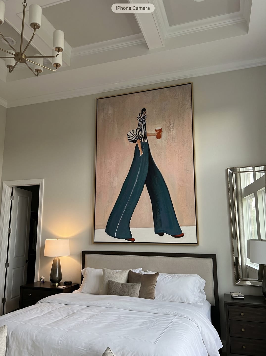 Customer photo review of The Urban Stride – Avant-Garde Zebra Striped & Teal Figures Painting | Chic Dusty Pink Living Room Art