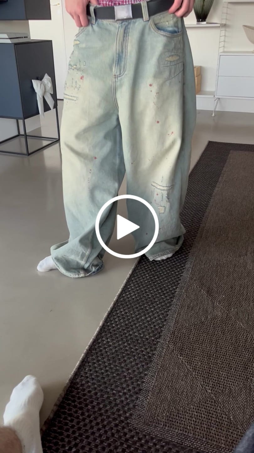 Customer video review of Repaired Construction Denim Jeans Blue
