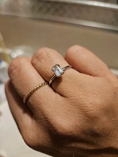 Customer photo review of Petite Emerald Cut Moissanite Ring