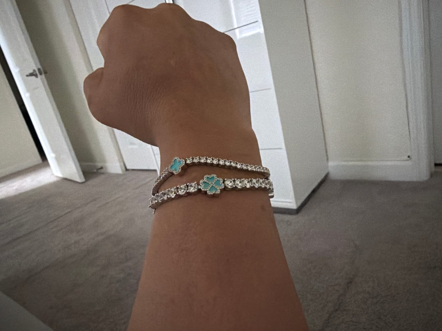 Customer photo review of 5MM Blue Clover Tennis Bracelet - White Gold