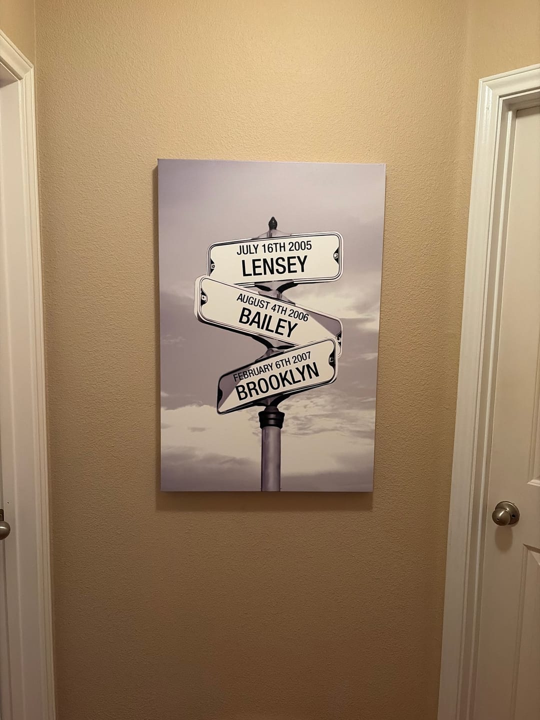 Customer photo review of My Street Sign Custom Children Names Personalized Canvas Print