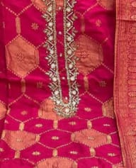 Customer photo review of Elegant Red Banarasi Style Kurta Pant Dupatta Set