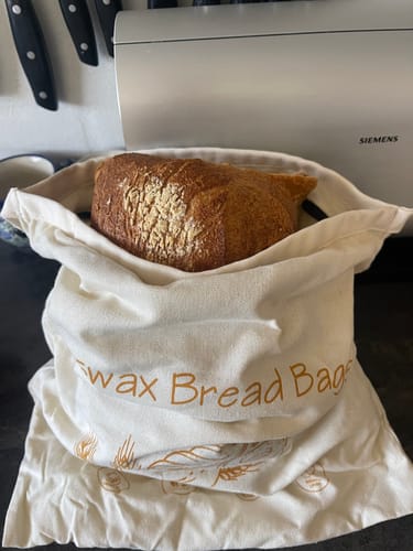Kundeanmeldelse med foto af Premium brødposer i 100% bomuld med bivoks