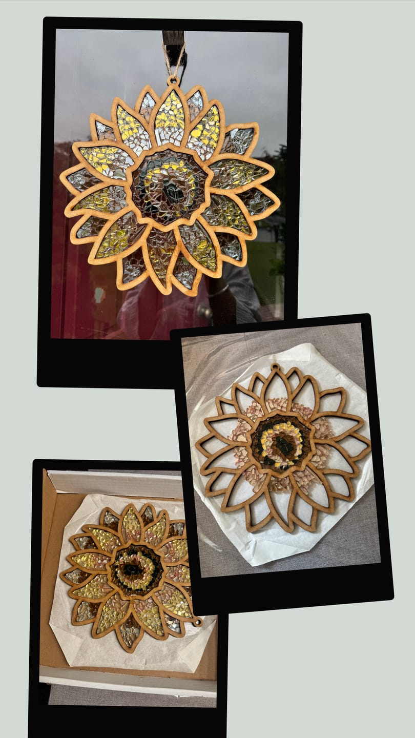 Customer photo review of DIY Sunflower Crushed Glass Suncatcher