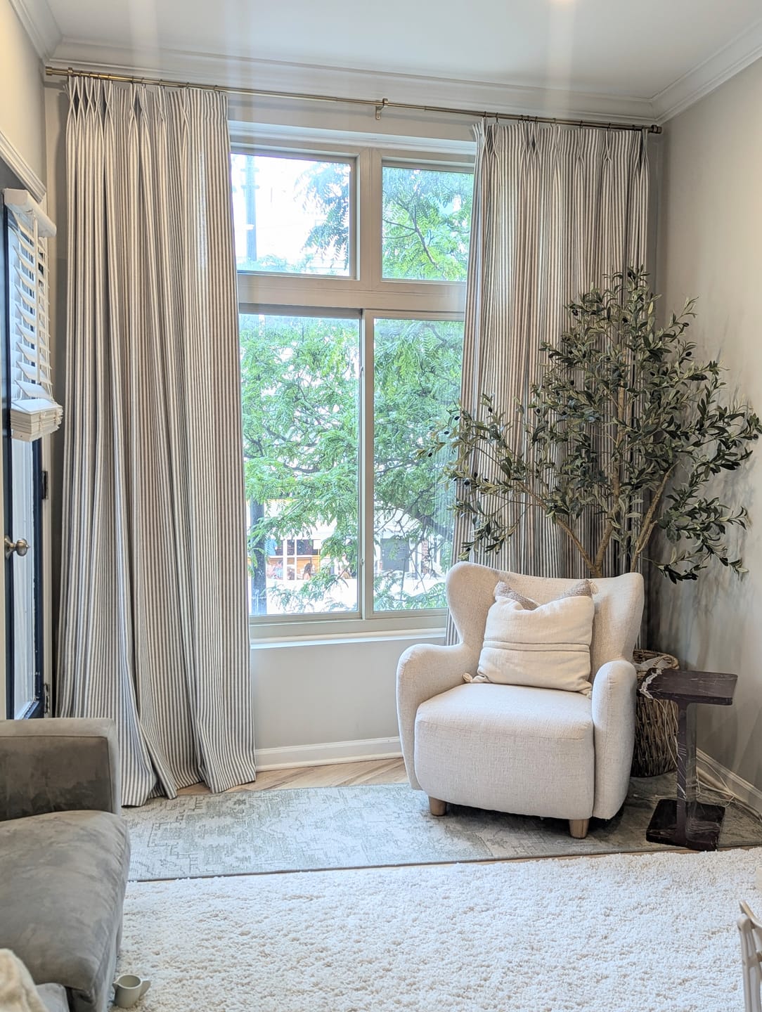 Customer photo review of Linen Stripe Curtains – Pinch Pleat Light Filtering with Optional Blackout (Zaria)
