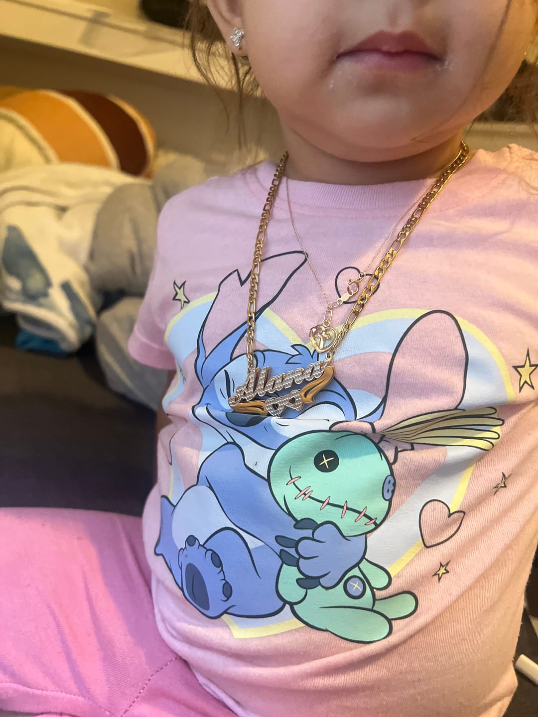 Customer photo review of Kids Double Plated Hearts Name Necklace w/ Figaro Chain