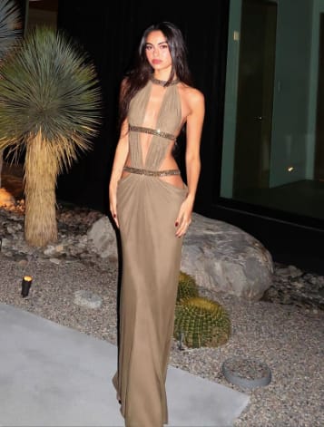Customer photo review of DALIA - Cutout Ruched Backless Dress - Brown
