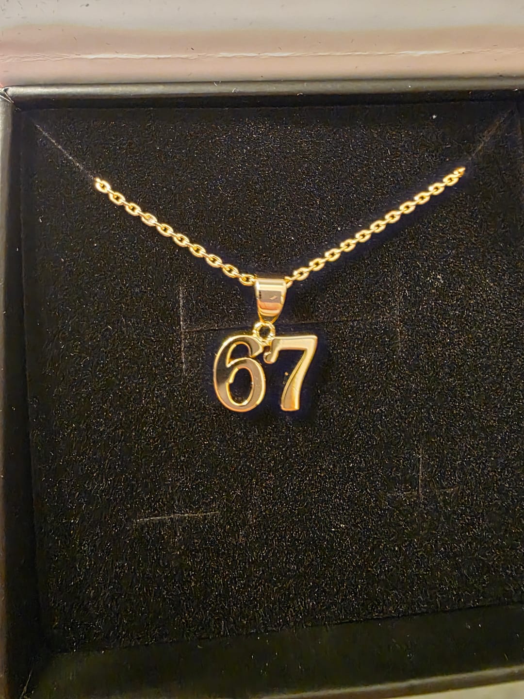 Customer photo review of Danna 18k White Gold Plated 67 Pendant Necklace for Women