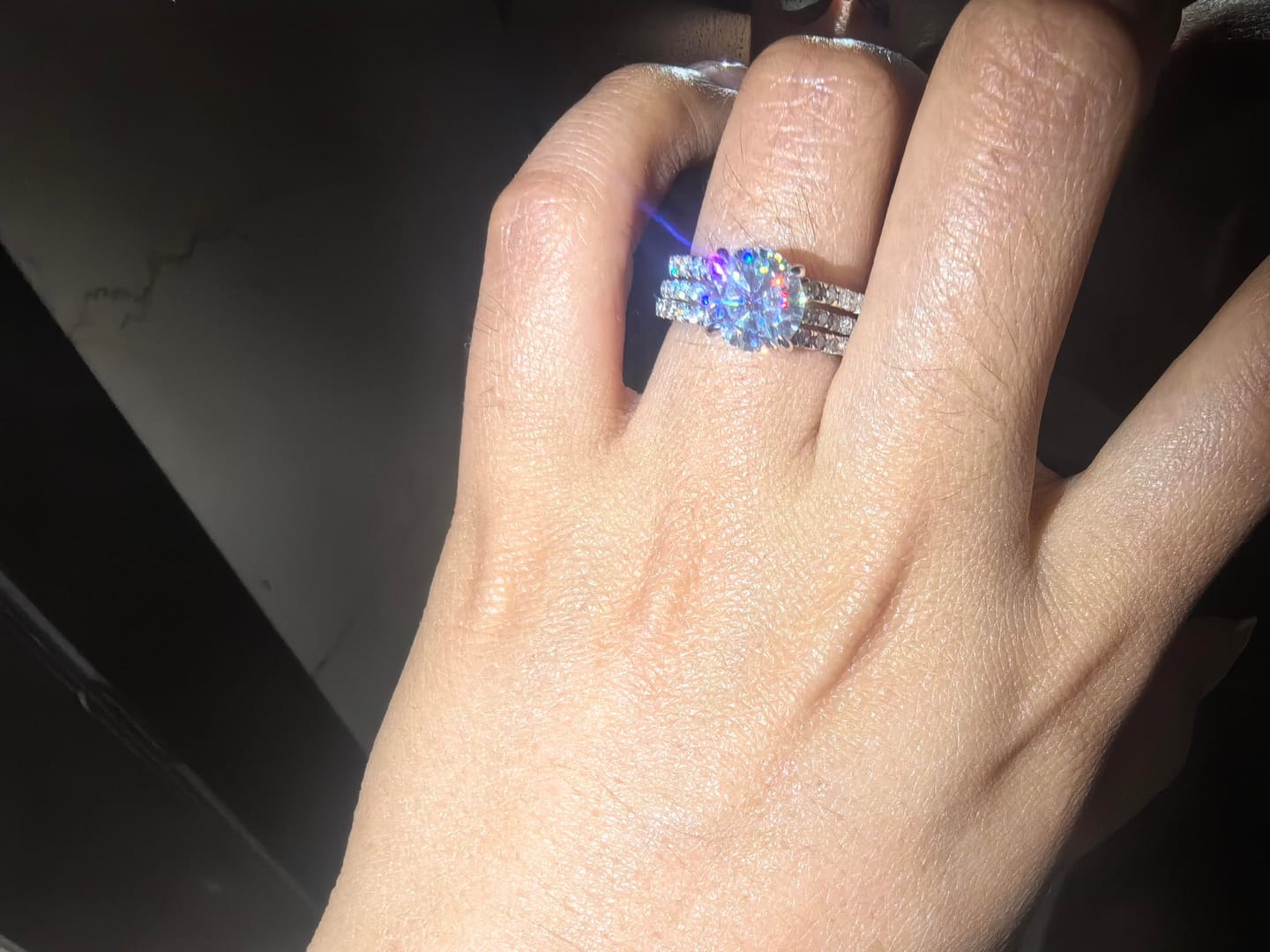 Customer photo review of S925 Moissanite 2.0 Carat Round Cut 3PC Wedding Ring Set