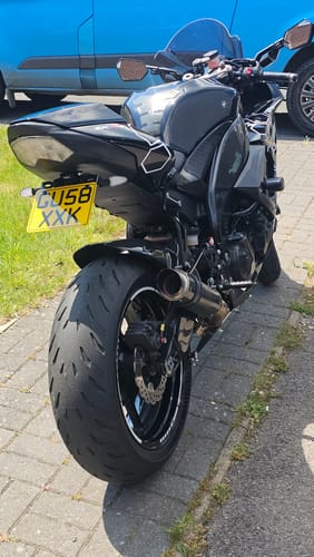 Customer's black Kawasaki ZX10R from the rear, showing the slim tail tidy installed under the seat.