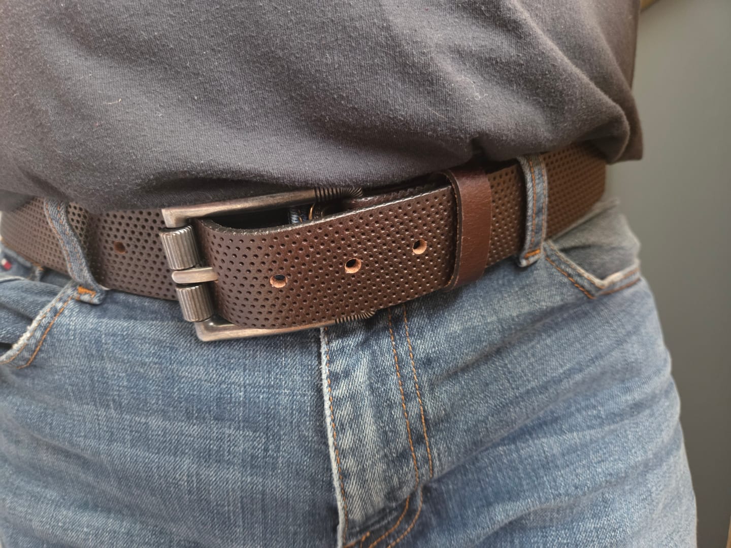 Customer photo review of Steampunk Belt- Brown Heavy Duty Full Grain Leather Belt
