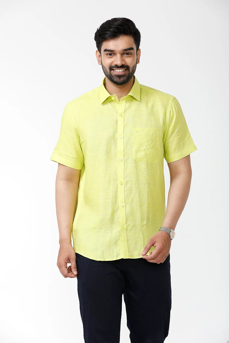 Customer photo review of Linen Rise - Lime Yellow Formal Shirts for Mens | Uathayam