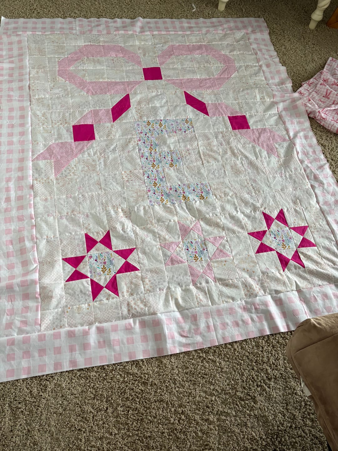Customer photo review of Bows and Monograms Quilt Pattern with Holiday Version | Digital PDF Pattern