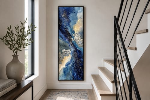 Customer photo review of Blue Beige Wall Art - Tall Narrow Abstract Canvas Print | Modern Navy Vertical Decor