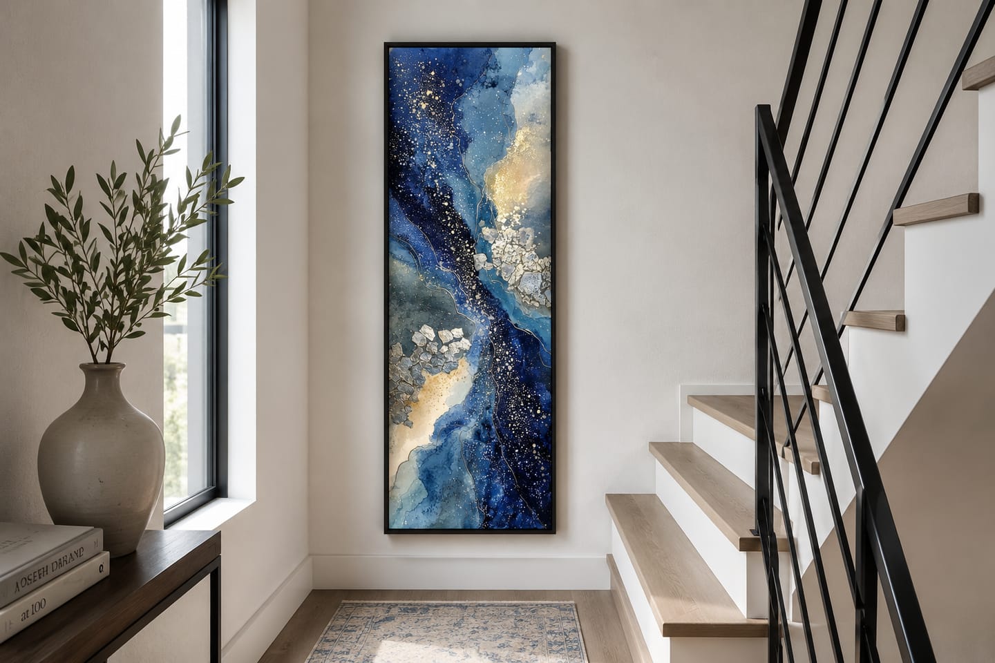Customer photo review of Blue Beige Wall Art - Tall Narrow Abstract Canvas Print | Modern Navy Vertical Decor