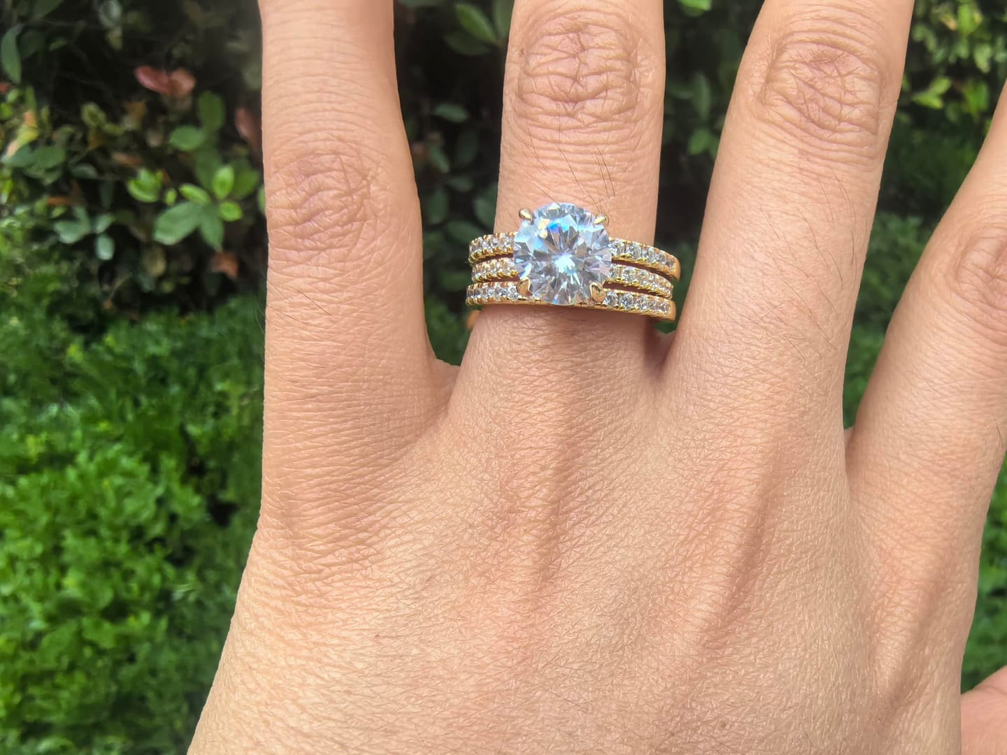 Customer photo review of S925 3PC Wedding Ring Set 2.0 Ct Round Cut With 2PC Half Eternity Wedding Band Stackable Wedding Rings