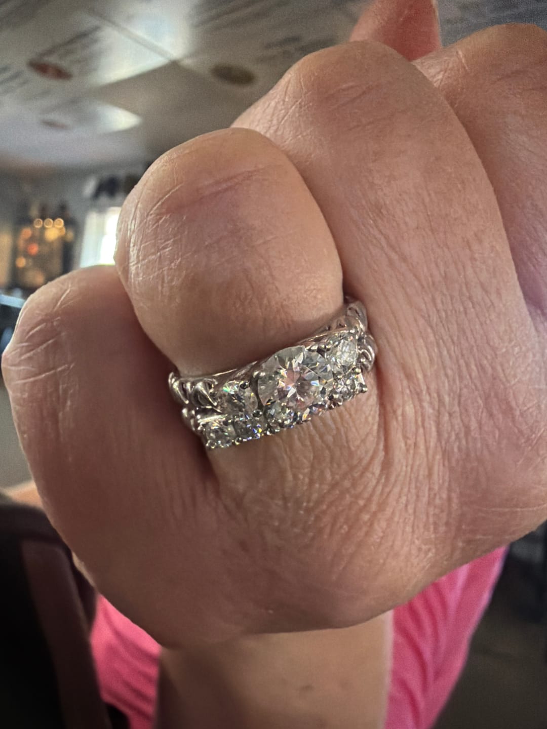Customer photo review of Vintage Three Stone Moissanite Bridal Engagement Ring Set