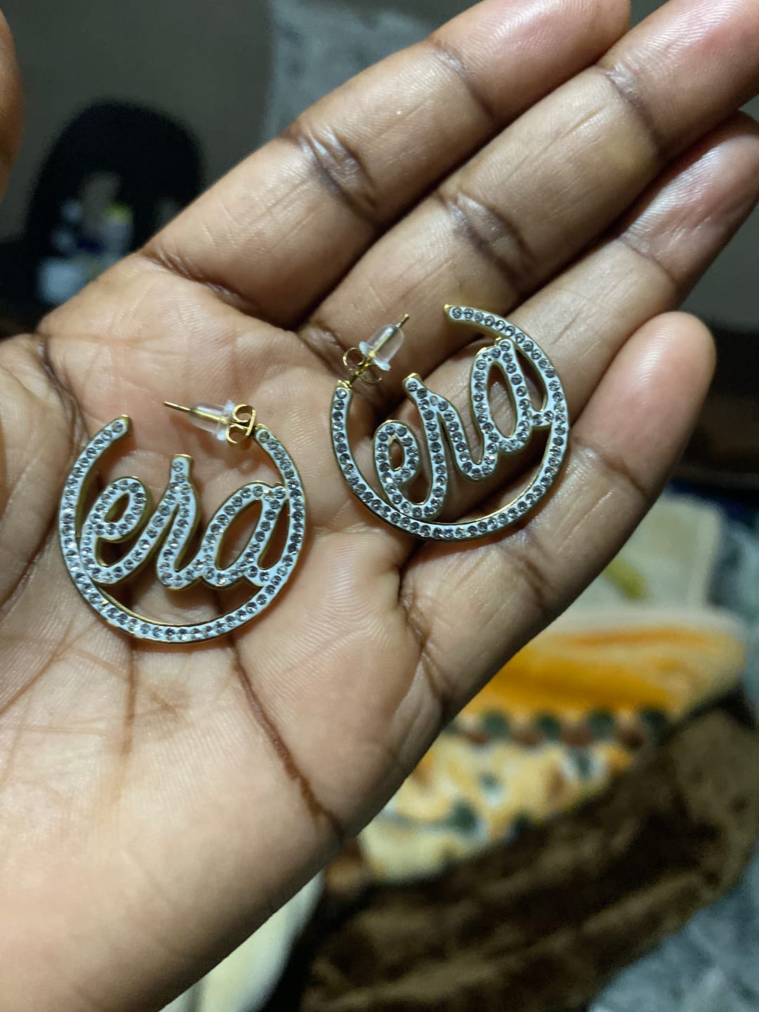 Customer photo review of Gold Luxe Mini Logo Hoops