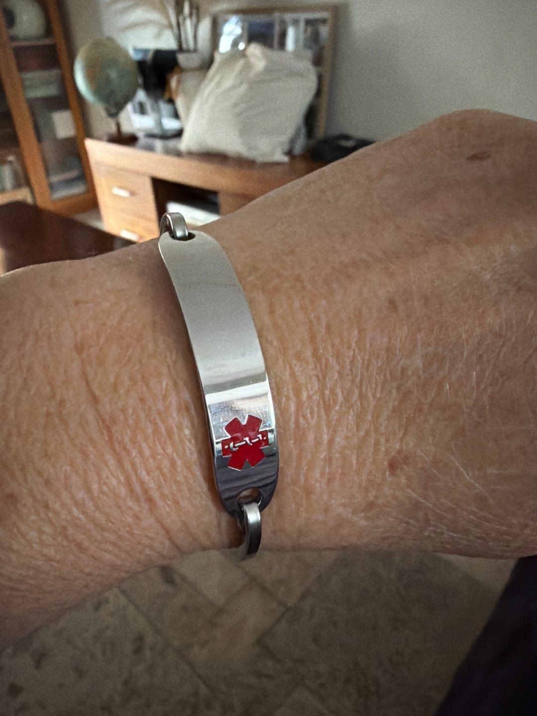 Customer photo review of Personalised Silver Medical Alert ID Bangle Bracelet