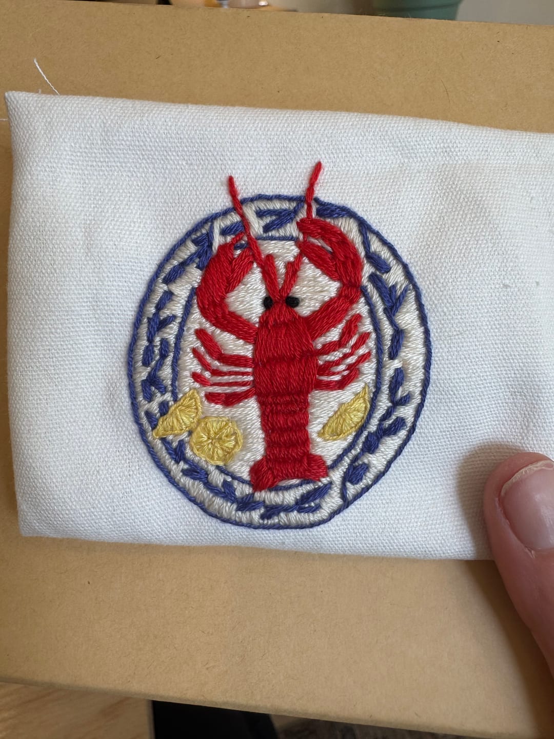 Customer photo review of Lobster Embroidery Kit