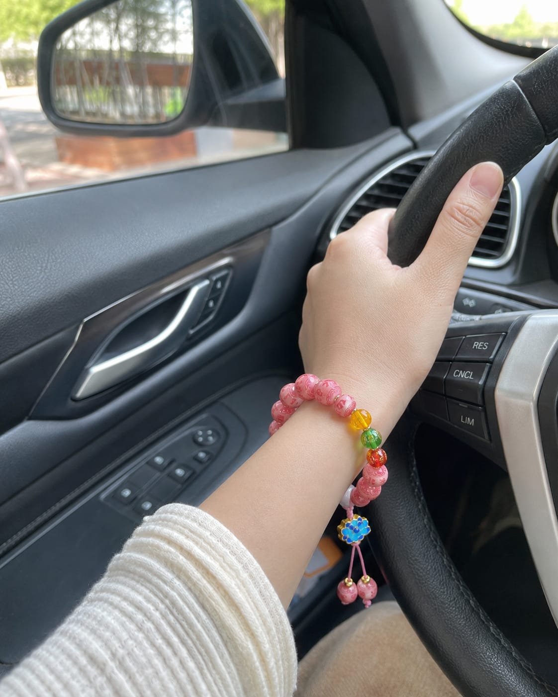 Customer photo review of VerdantStrand Pink Bodhi Seed & Mantra Amulet Bracelet