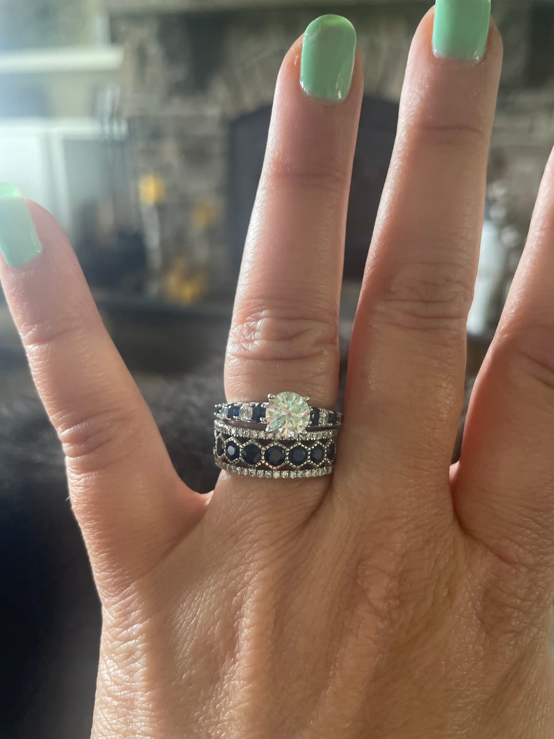 Customer photo review of Round Moissanite With Sapphire Pave Engagement Ring