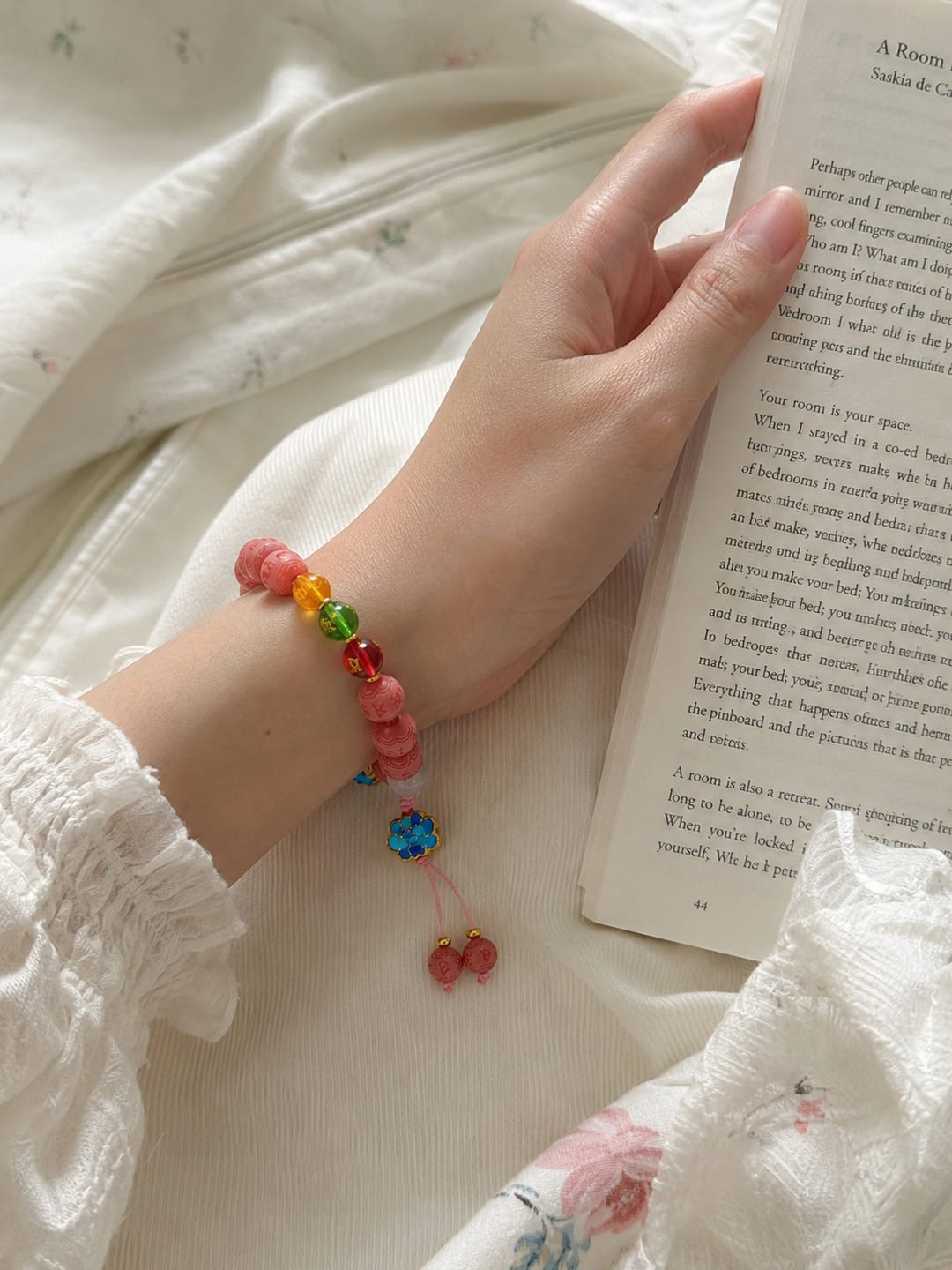 Customer photo review of VerdantStrand Pink Bodhi Seed & Mantra Amulet Bracelet