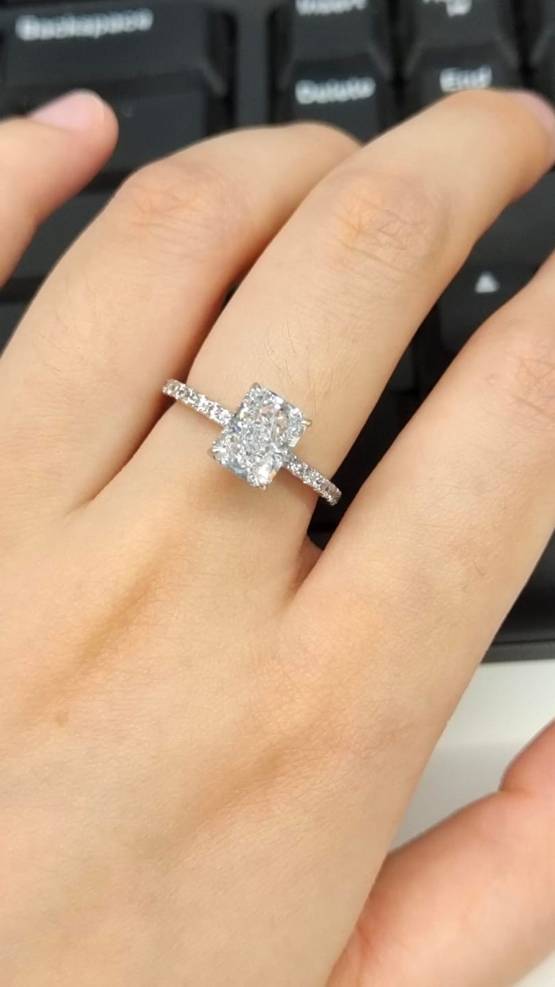 Customer photo review of S925 2.0 CT Radiant Cut Engagement Ring In Sterling Silver Travel Ring For Everyday Wear