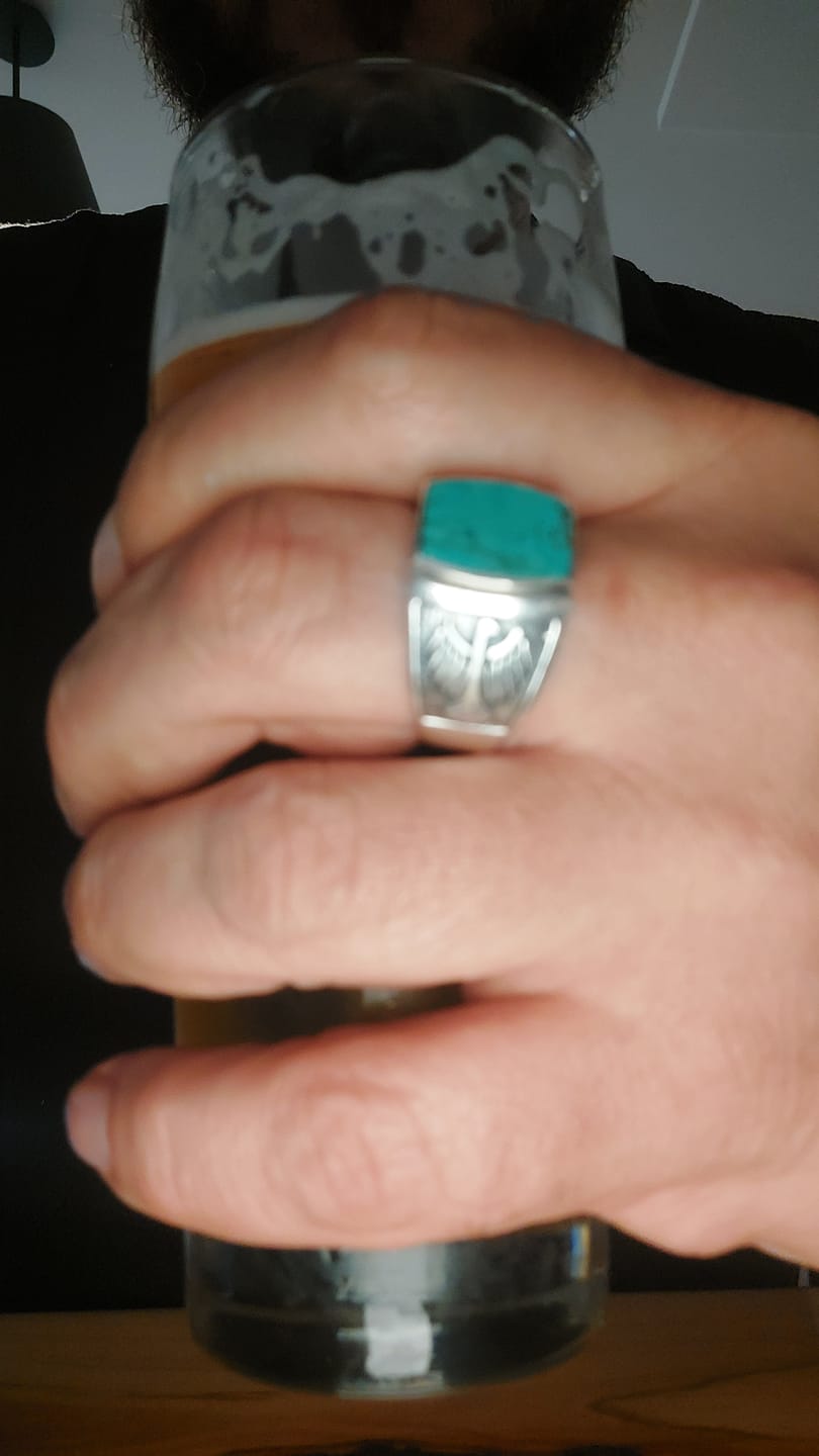Customer photo review of Eagle Turquoise Ring for Men Sterling Silver