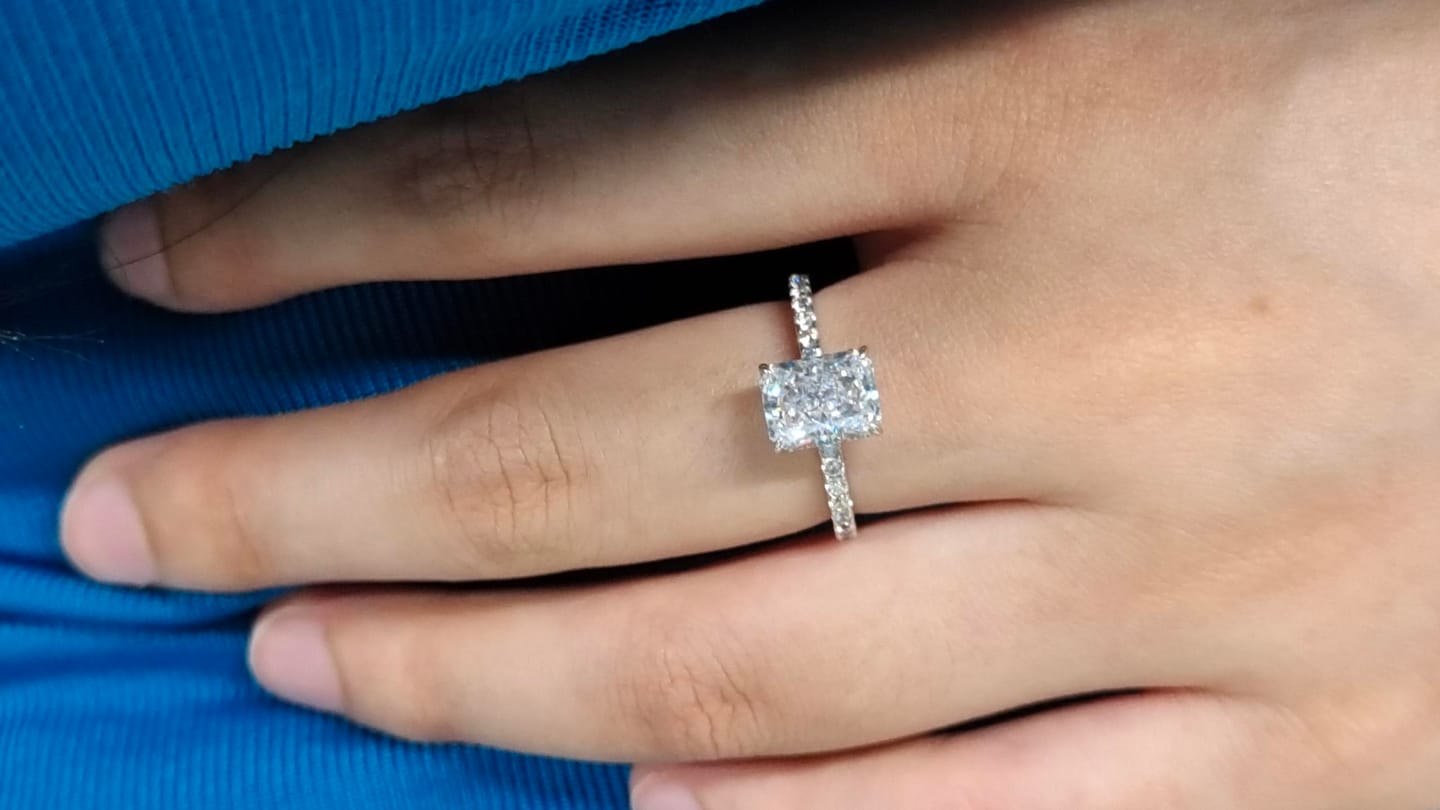 Customer photo review of S925 2.0 CT Radiant Cut Engagement Ring In Sterling Silver Travel Ring For Everyday Wear