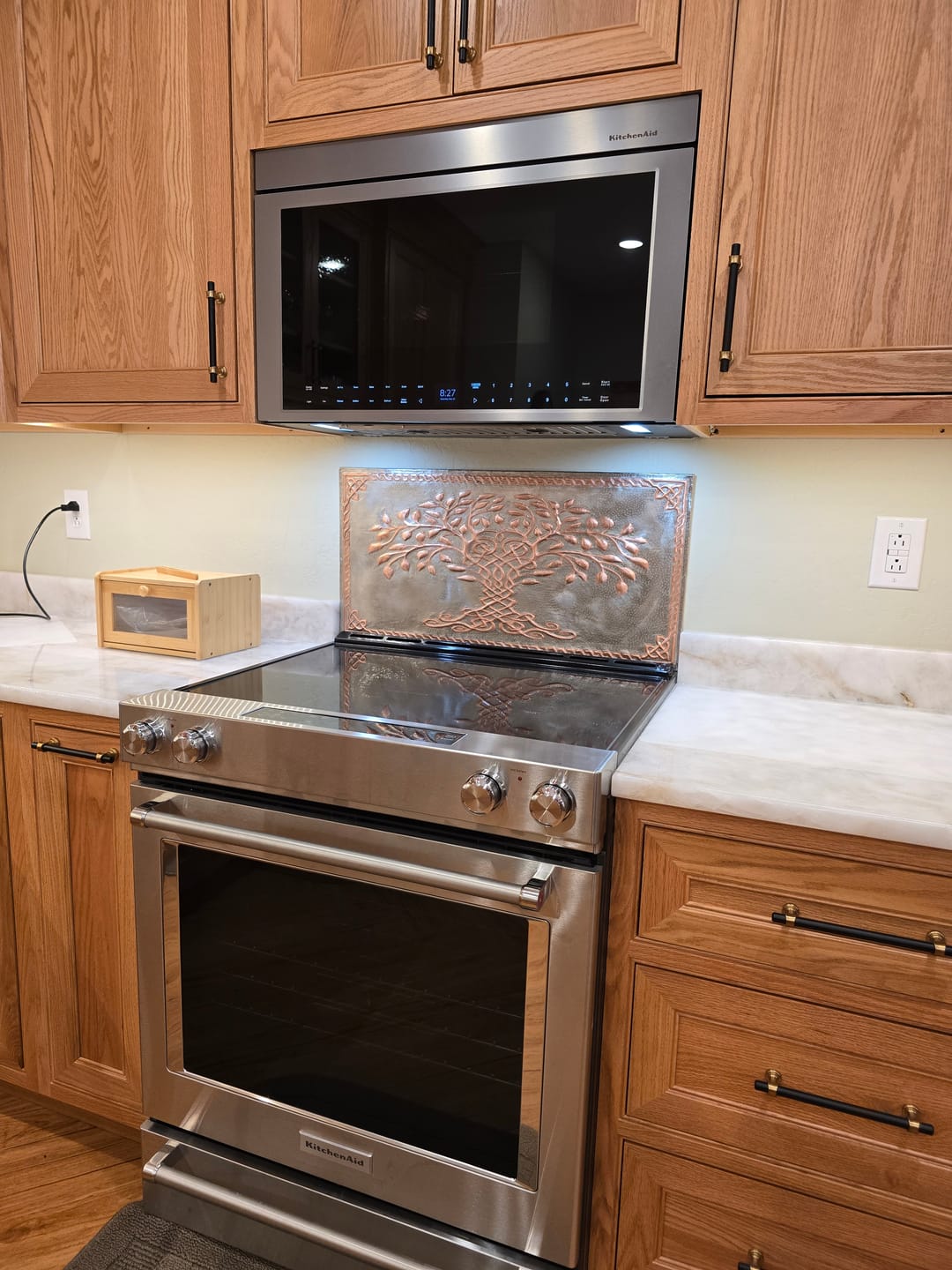 Customer photo review of Gray & Copper Tree of Life Backsplash